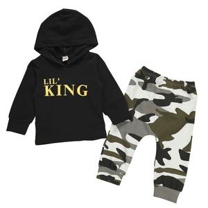 Boutique Lil King Hoodie Top and Camo Bottoms